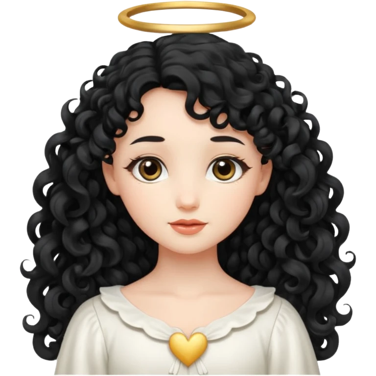 Gentle angel with long black curls and cloud background emoji