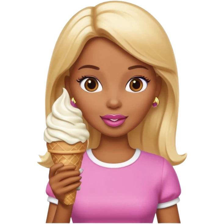 Brown skin blonde Barbie eating ice cream  emoji