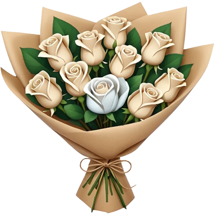 white roses bouquet in brown paper emoji