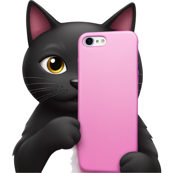 black cat texting on pink iphone emoji