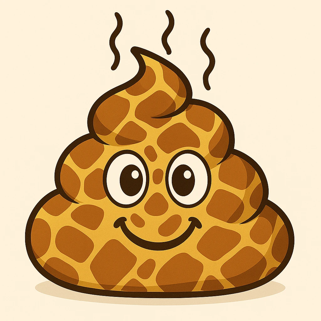 Make the poo with giraffe pattern smile and look more like a traditional emoji face (big eyes, friendly smile, simple features) emoji