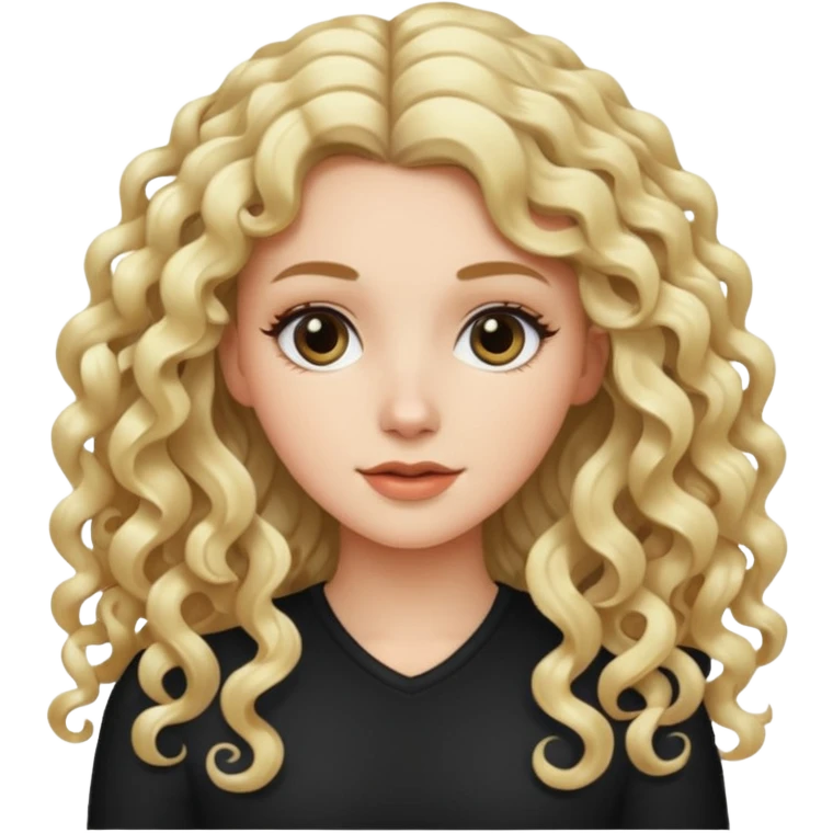 White girl with long black and blonde curly hair emoji