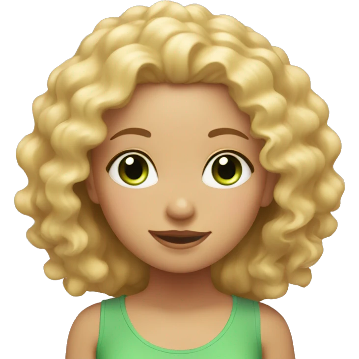 Pink yoga girl with blonde curly hair and green eyes emoji