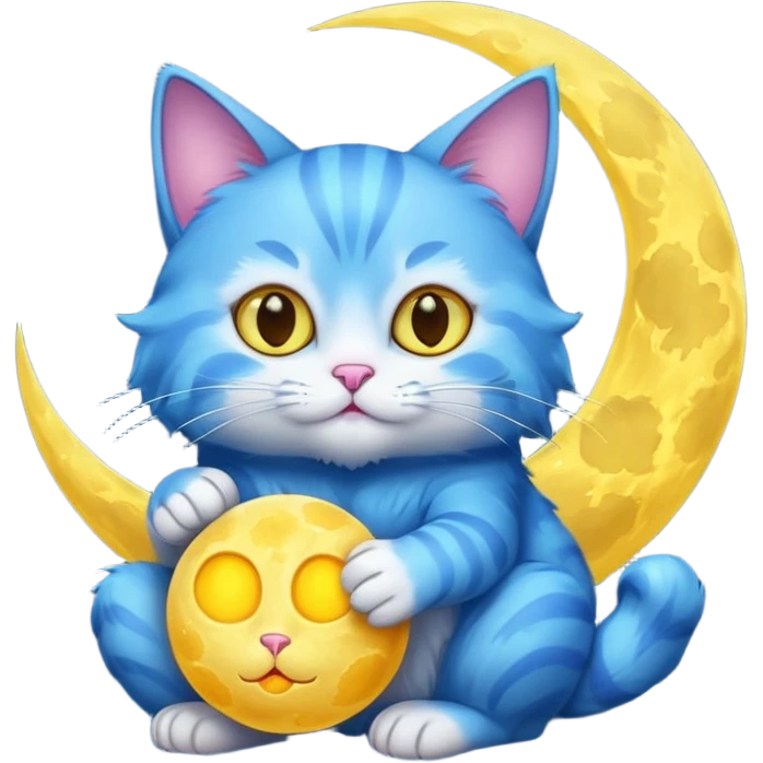 Blue cat holding a moon in it’s paws 🌙🐱 emoji