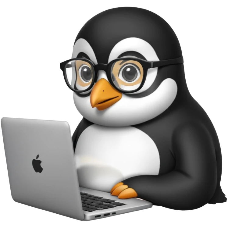createa nice penguin and using his laptop make it like a developer emoji