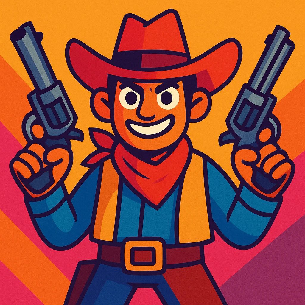 dual pistols, vibrant cartoon style emoji
