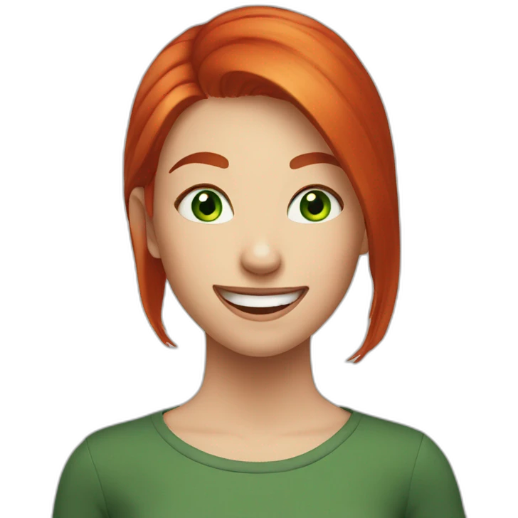 a girl with green eyes and red hair laughs loudly emoji