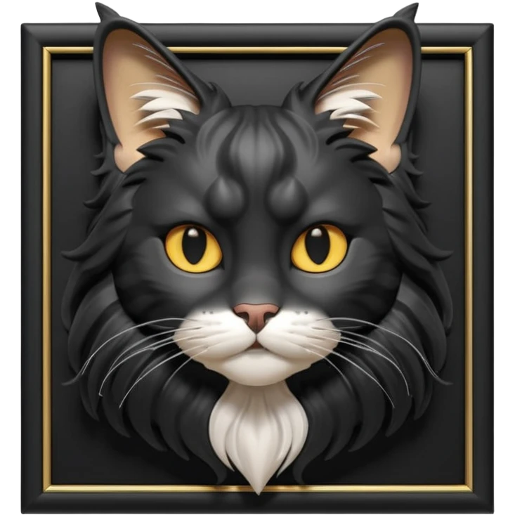 A 3D cartoon jet-black Maine Coon cat with large frame, glossy mane, soft spotlighting, cinematic 3D Memoji-style lighting. full body or half body. emoji