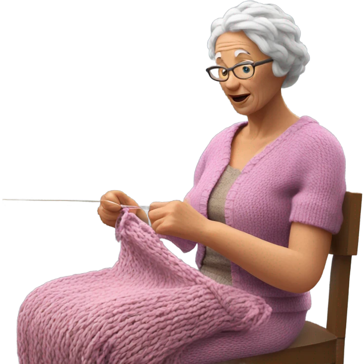 3d hyper realistic senior woman knitting  emoji