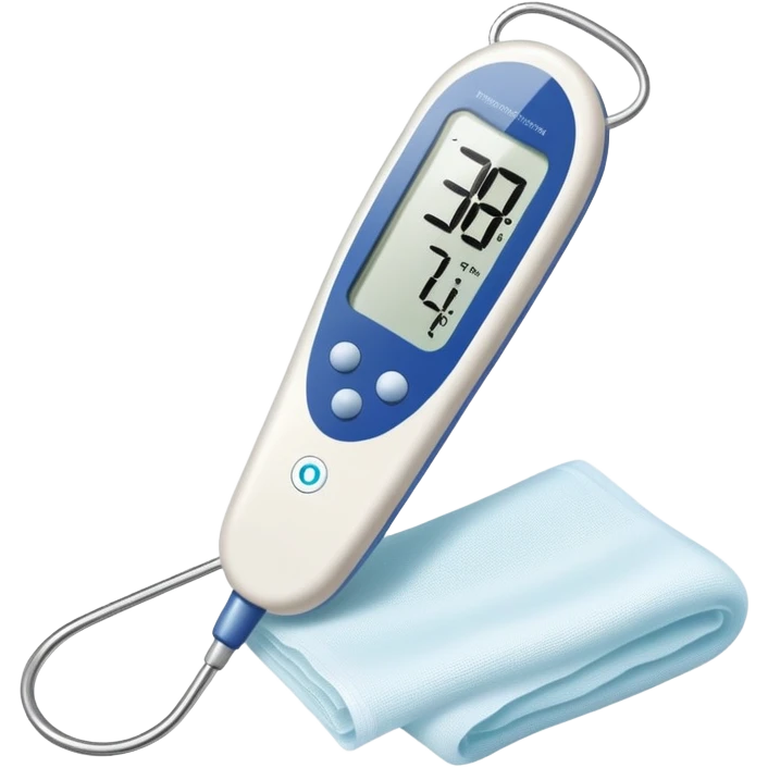 digital thermometer and clean surgical gauze together emoji