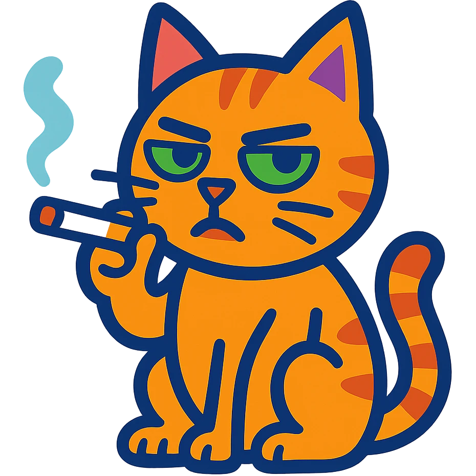 cat holding a cigarette, stylized vibrant toon illustration emoji