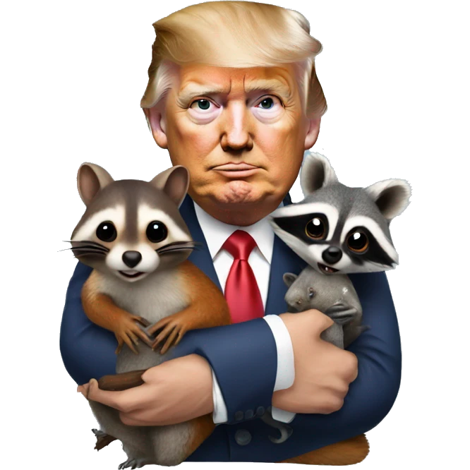 Donald trump holding a squirrel and raccoon  emoji