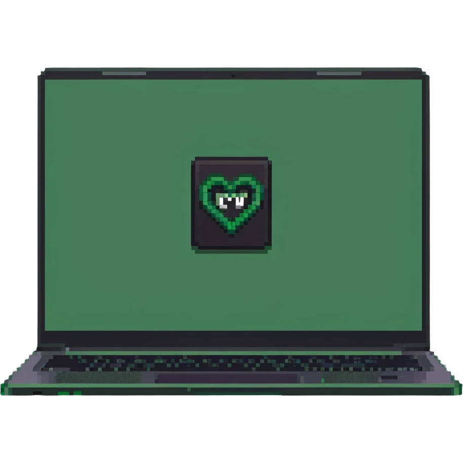a green laptop having a logo that says cmv on the back of it emoji