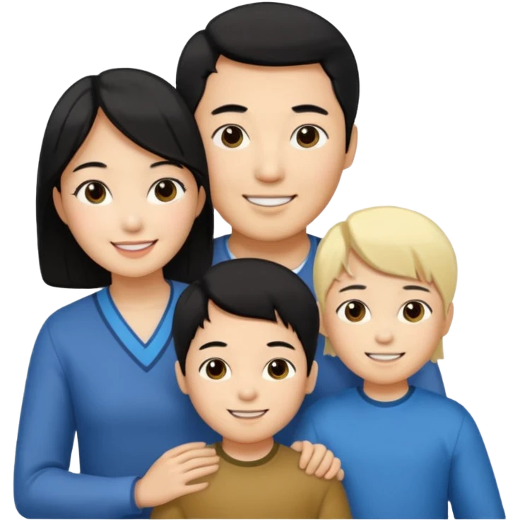 Family korean male x blonde female + black hair kid emoji
