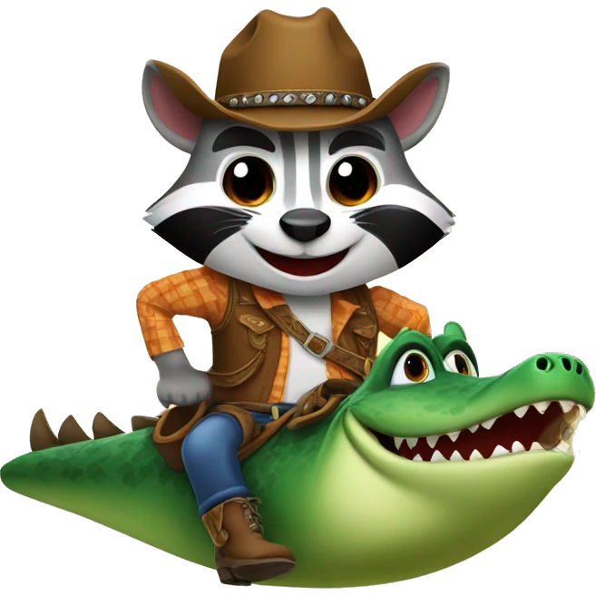 cute texan cowboy raccoon riding gator emoji