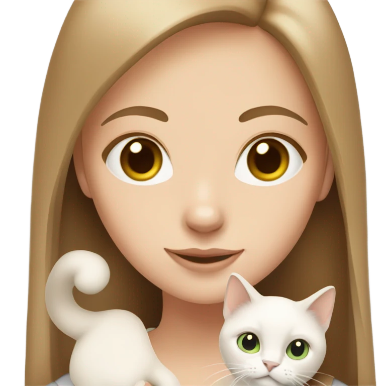  a girl with straight light brown hair with her white Siamese cat emoji