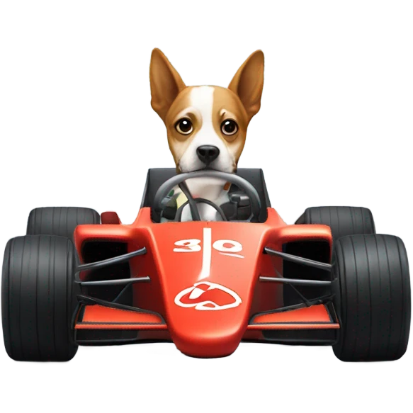 Dog driving a formula 1 car emoji