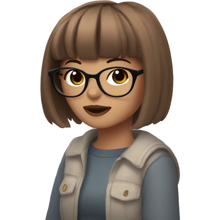egirl with brown hair and bangs and glasses emoji