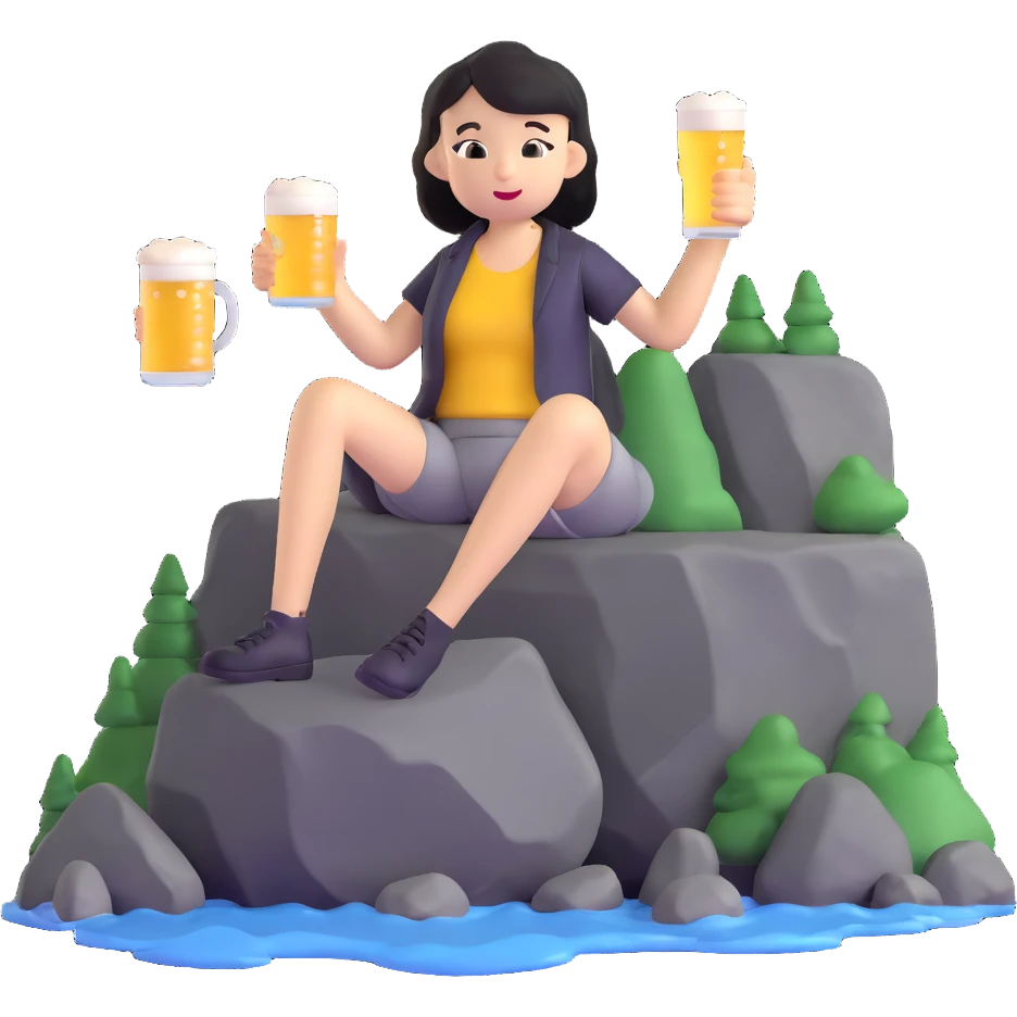 Azov-chan drinking beer while sitting on a big rock emoji