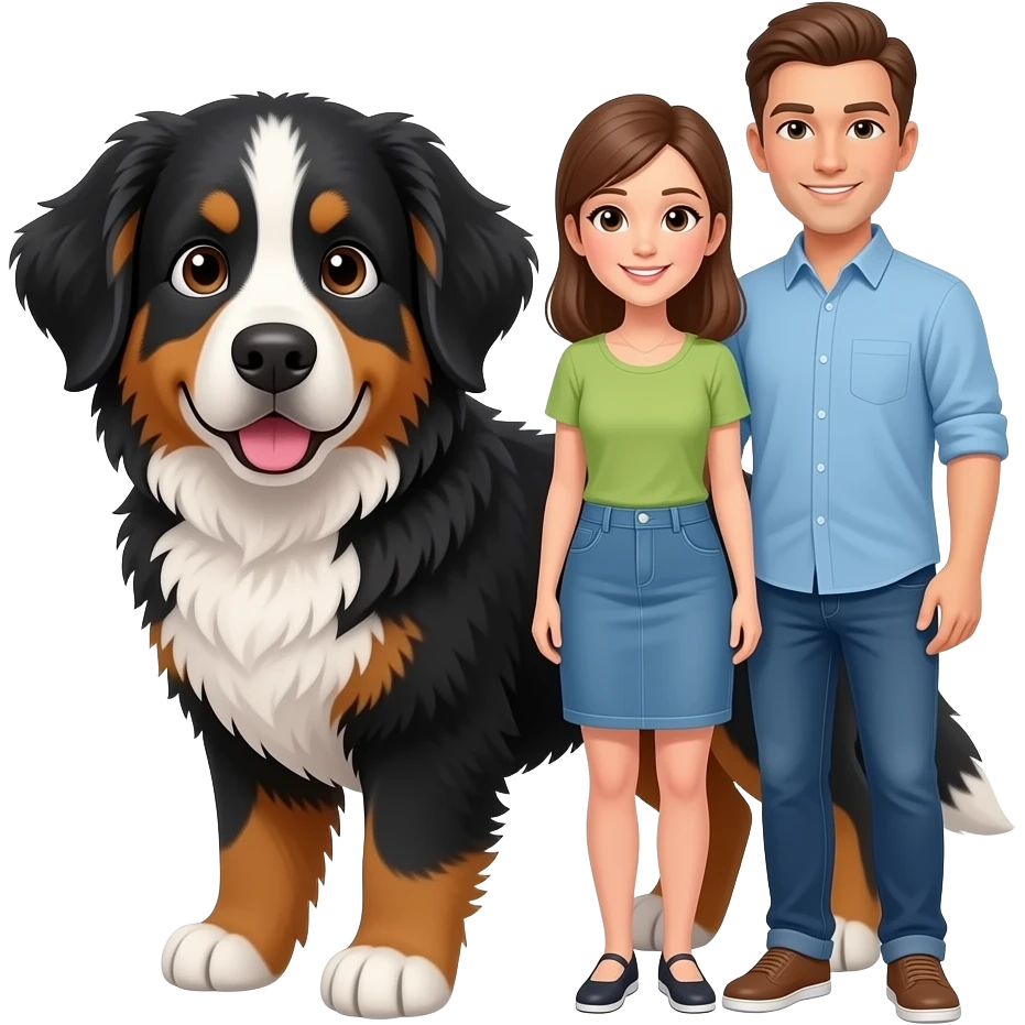Bernese mountain dog female puppy along with young couple (man and woman) emoji