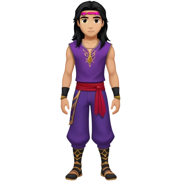 Jay from Descendants, long dark hair, athletic outfit, son of Jafar emoji