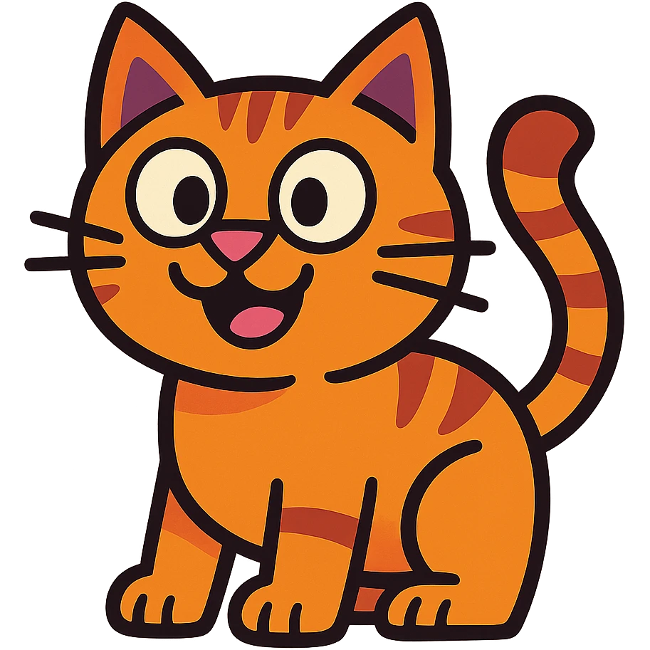playful cartoon cat, exaggerated features, cute and friendly expression emoji
