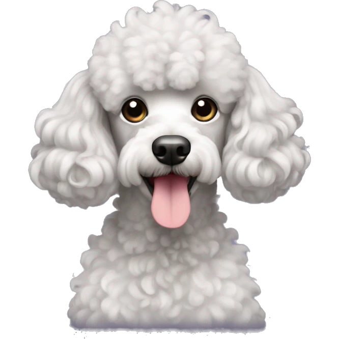 Poodle with to mini ponytails on head and with grey beard emoji