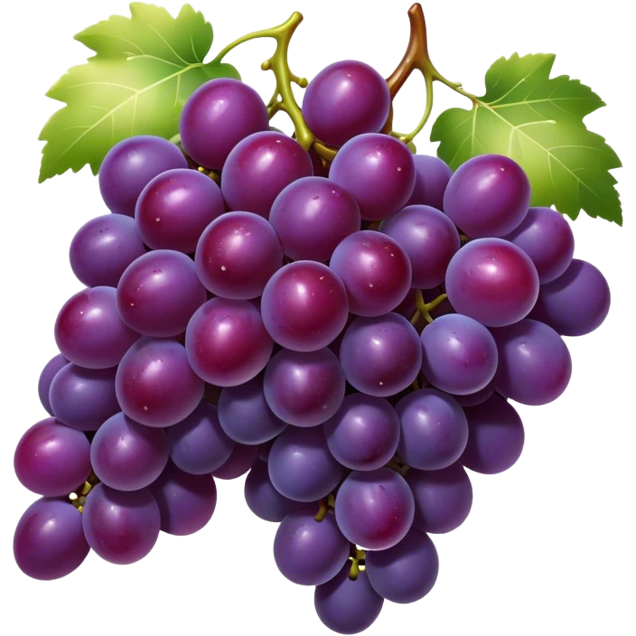 Cinematic glossy purple grapes, plump and dewy, gathered in a beautiful cluster, deep rich hues, ultra-detailed, fresh and juicy, soft glowing light. emoji