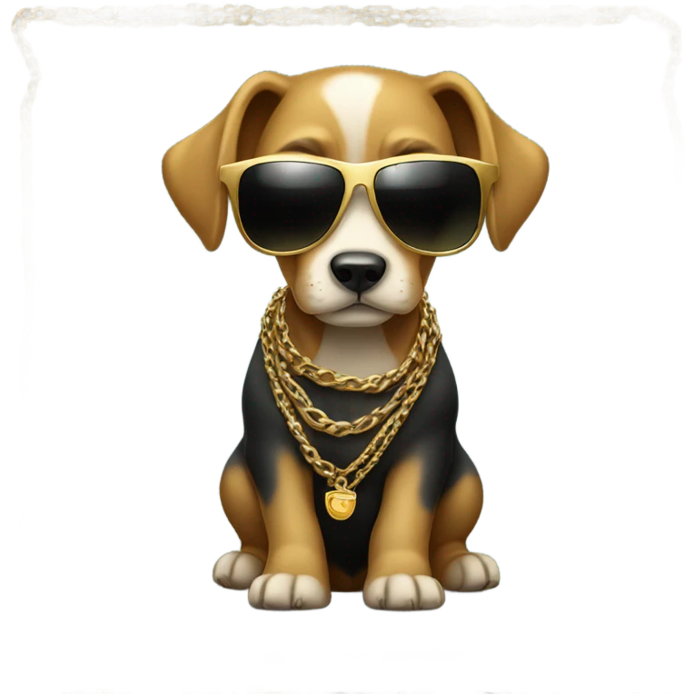 Dog wearing sunglasses and gold chains emoji