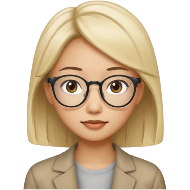asian looking female with slight blonde hair with eye glasses, fair complexion not that pointed nose but slighty little eye please emoji