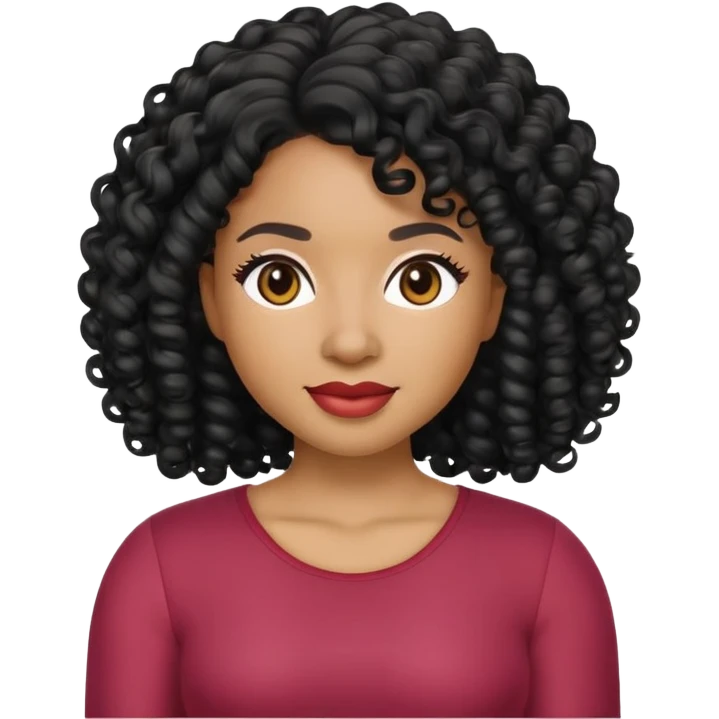 Memoji-style emoji of a Black woman with light skin and black curly hair, friendly expression, simple background, Apple emoji style emoji