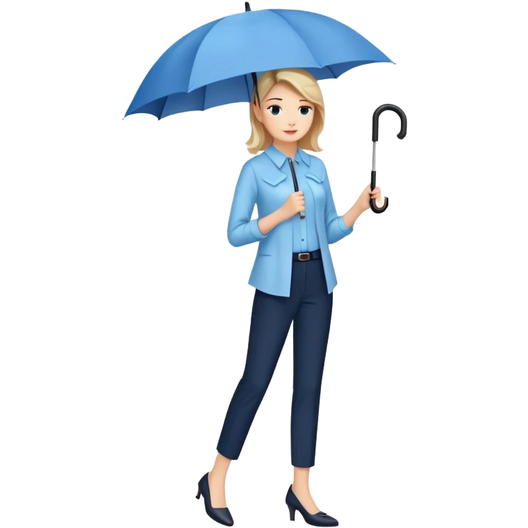 female smart light blue blouse, dark trousers, shoes. one hand holding an umbrella emoji