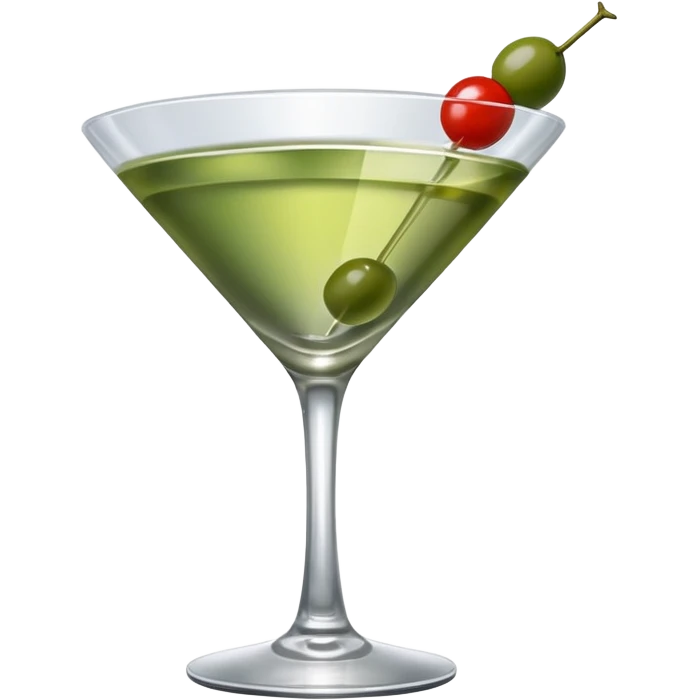 martini with 3 olives. liquid should be a bit more of a clear color. tiny hue of green emoji