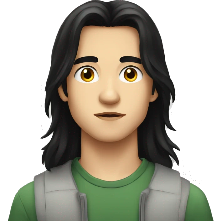 european teenager boy long black hair serious face emoji
