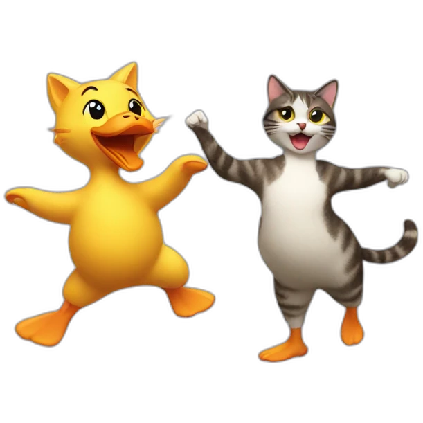 Dancing cat and duck emoji
