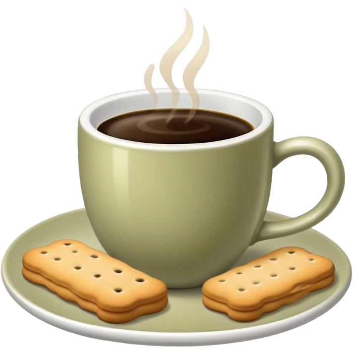 Coffee in a pale olive cup with biscuits emoji