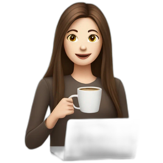 woman with long straight brown hair and pale skin throws laptop and a coffee mug in the air emoji