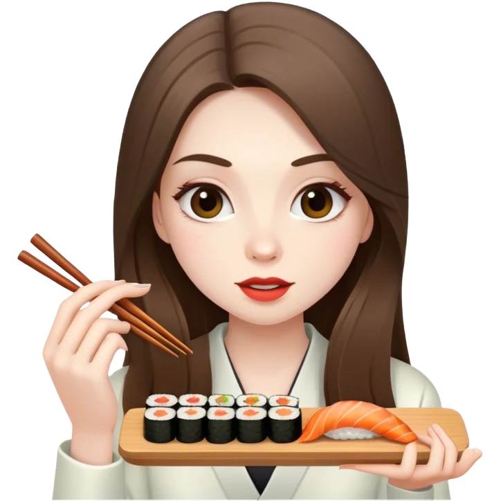 pale brunette girl with long eating sushi emoji