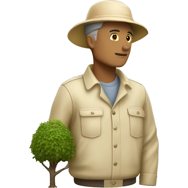 gardener pith helmet beige jacket trees emoji