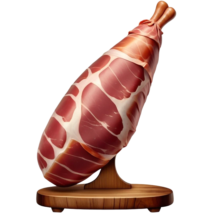 _cinematic-realistic-spanish-ham-leg,-depicted-as-a-massive,-cured-leg-of-jamón-serrano-(ham)-with-a-deep-reddish-brown-hue on the outside,-intricately-marbled-and-slightly-glossy-with-age,-elegantly-displayed-on-a-rustic-wooden-stand-and-bathed-in-warm emoji