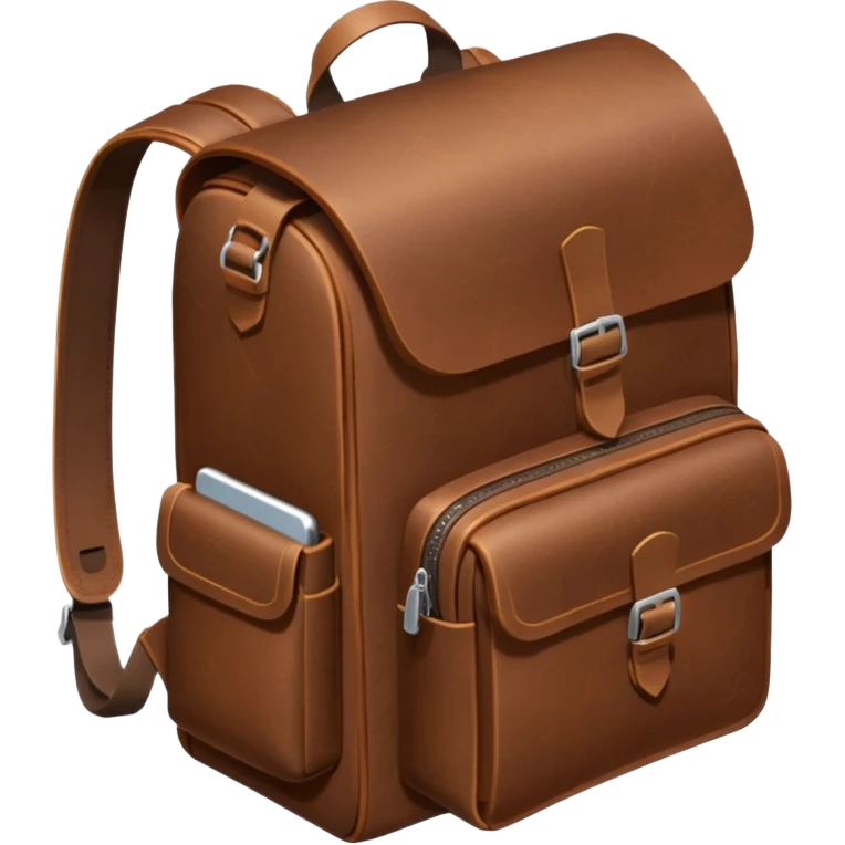 Draw a laether backpack using an isometric camera with a High-Angle Shot. emoji