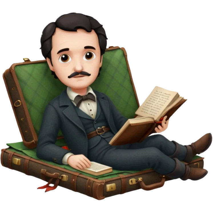 Edgar Allan Poe reclining on a picnic blanket emoji