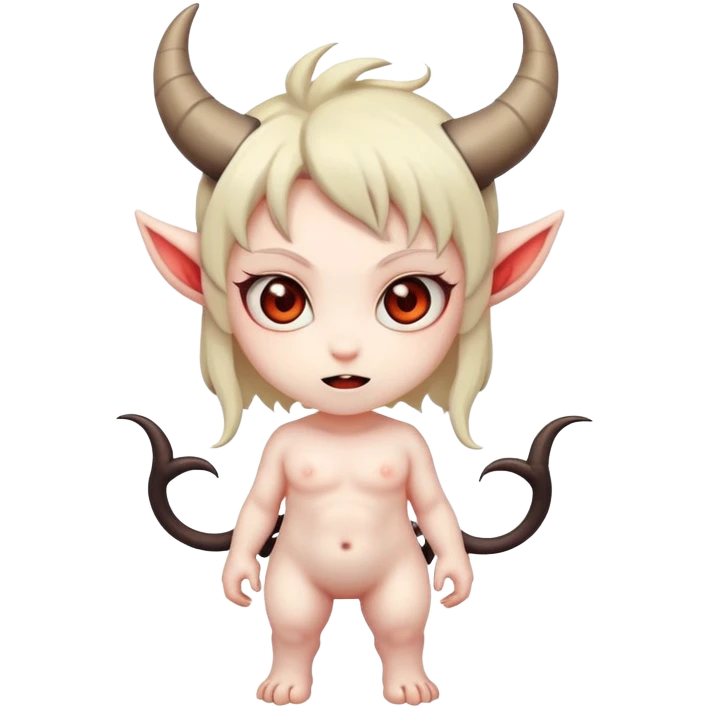 chibi anime-style demon with big eyes, small horns, and playful expression emoji