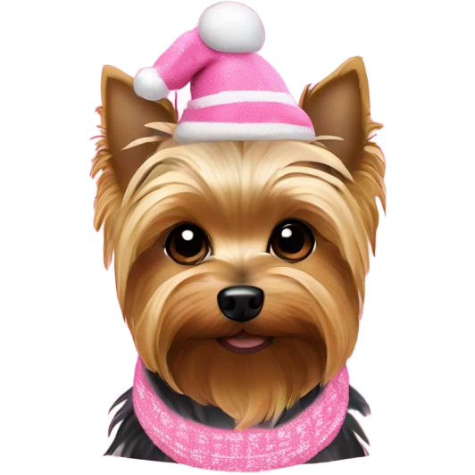 Yorkie dog wearing a pink Christmas sweater sitting down emoji