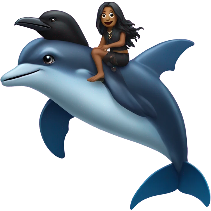 Raven riding a dolphin emoji
