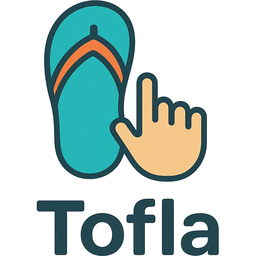 Add the text 'Tofla' clearly and simply on the icon in a concise and clear icon style with transparent background. emoji