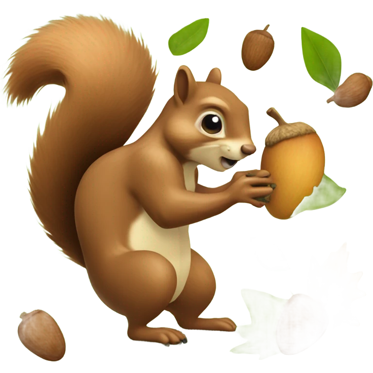 Squirrel eating an acorn and scurrying through leaves emoji