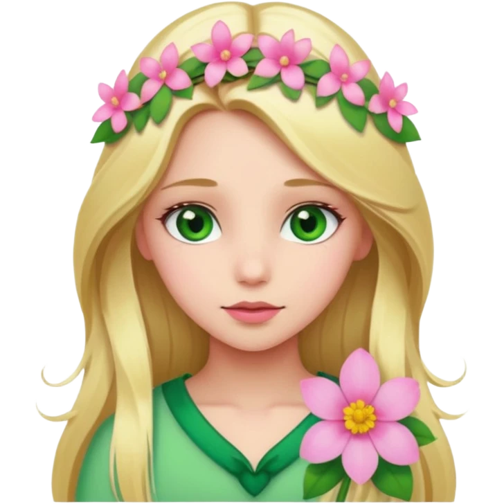 Girl profile picture with long blonde hair and green eyes and a flower in her hair emoji