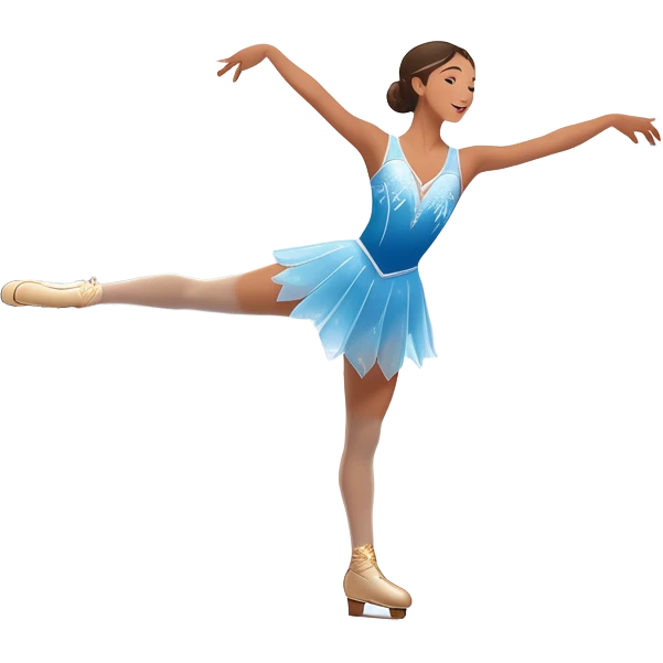 An icon showing a graceful figure skater performing a spin on the ice in a grand ice palace. The rink is illuminated by soft light beams, with cheering spectators in the stands. Snowflakes gently fall, adding to the magical atmosphere. Transparent background highlights elegance and artistry. emoji