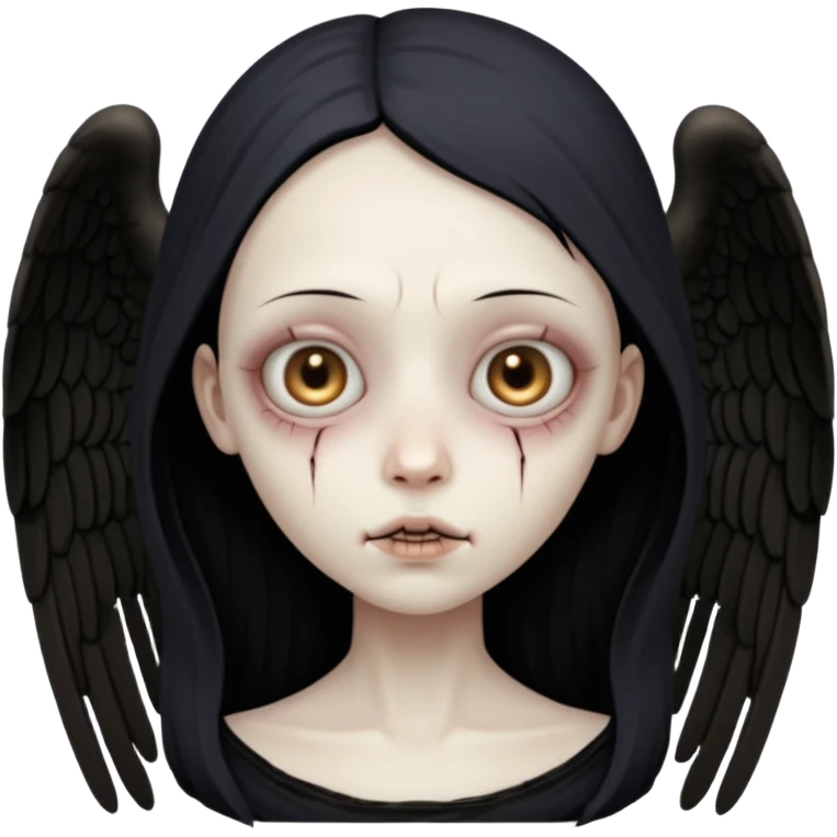 Skinless angel face, exposed bone and sinew, hollow eyes, dark gothic icon emoji